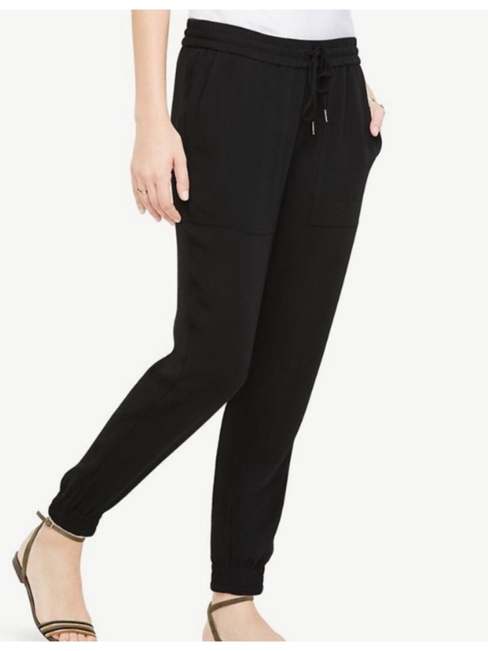 Ann Taylor Black Dressy Jogger Pants with Elastic Waist and Drawstring Medium